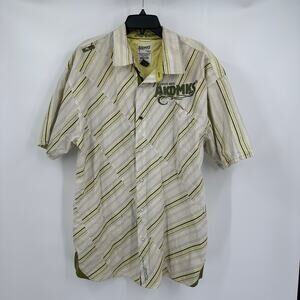 Akdmiks Mens Button-Down Shirt‎ Size XL Hip-Hop Y2K Striped Embroidered Logo